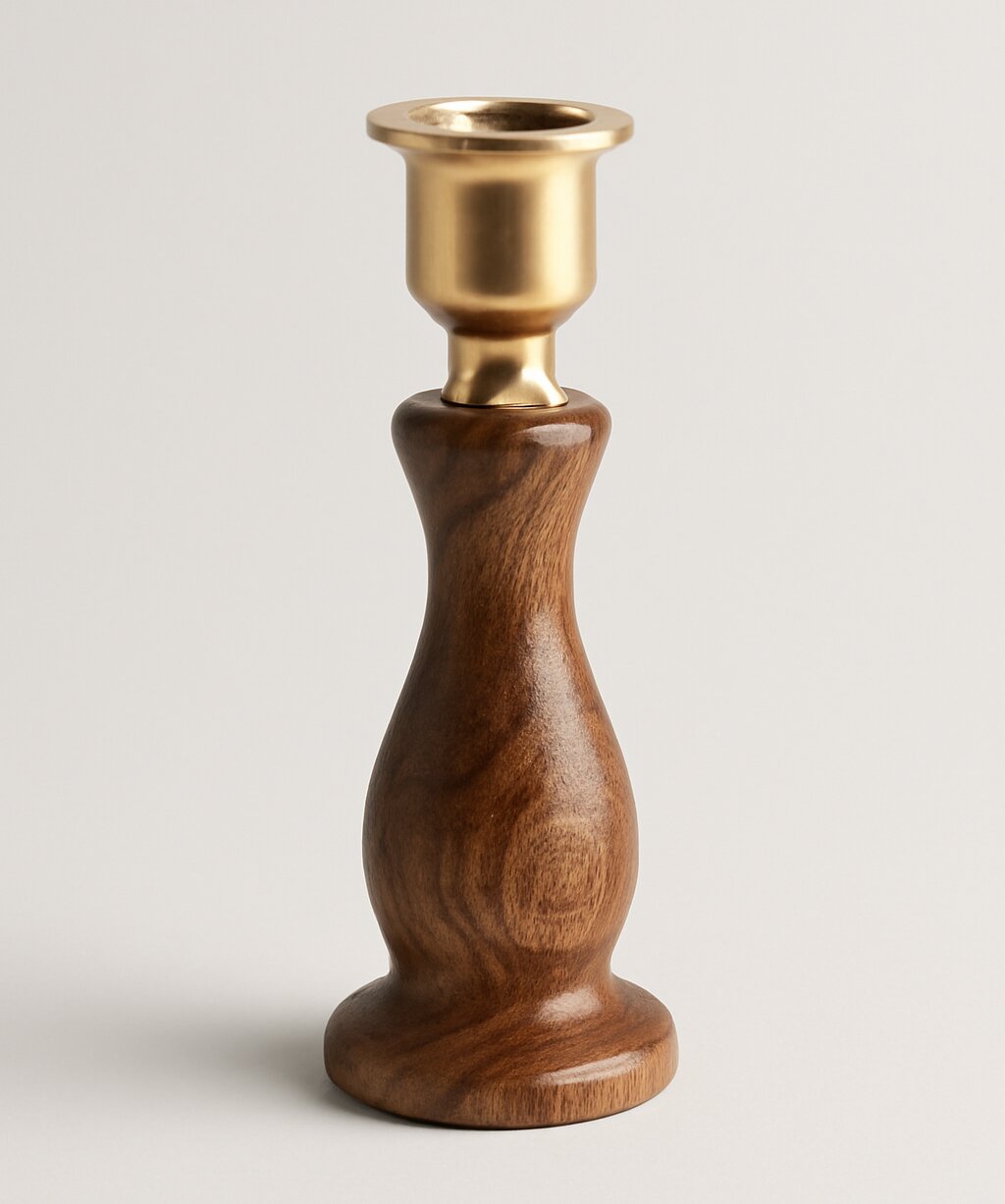 Brass & Wood Candle Holder