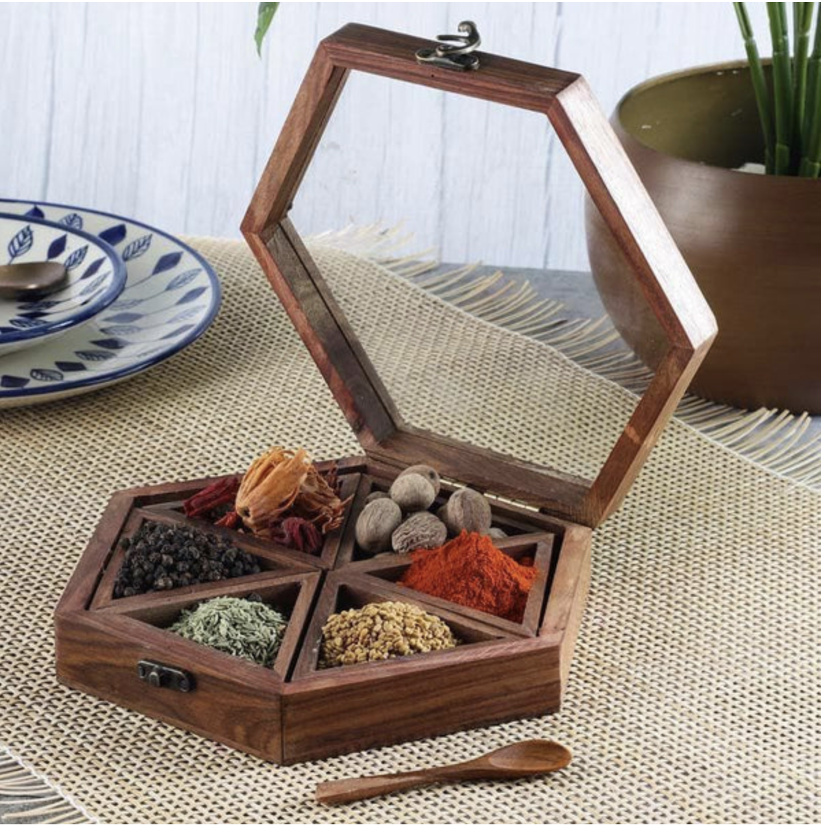 Wooden Spice Box with Wooden/Glass Lid